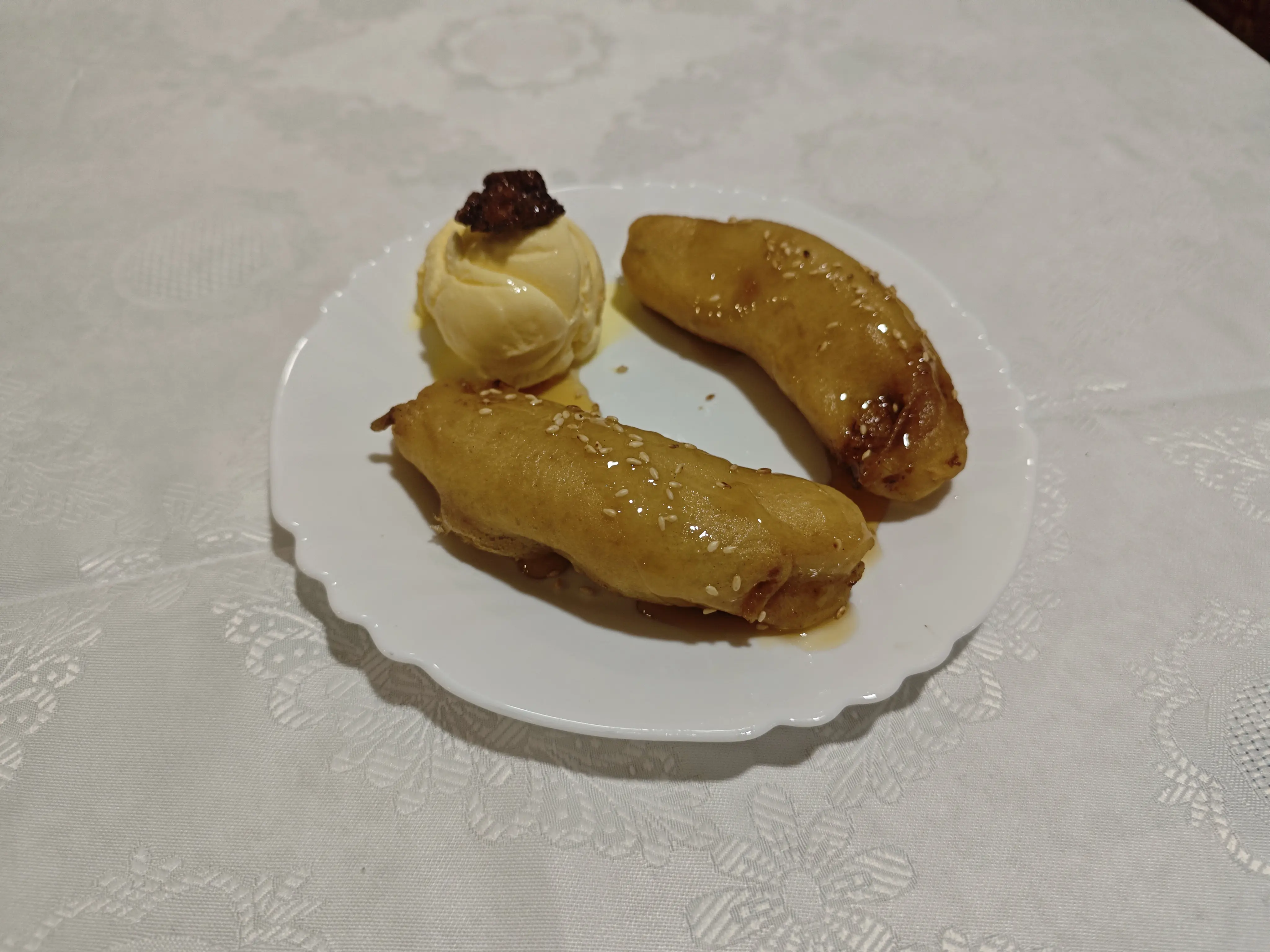 Platano frito con helado