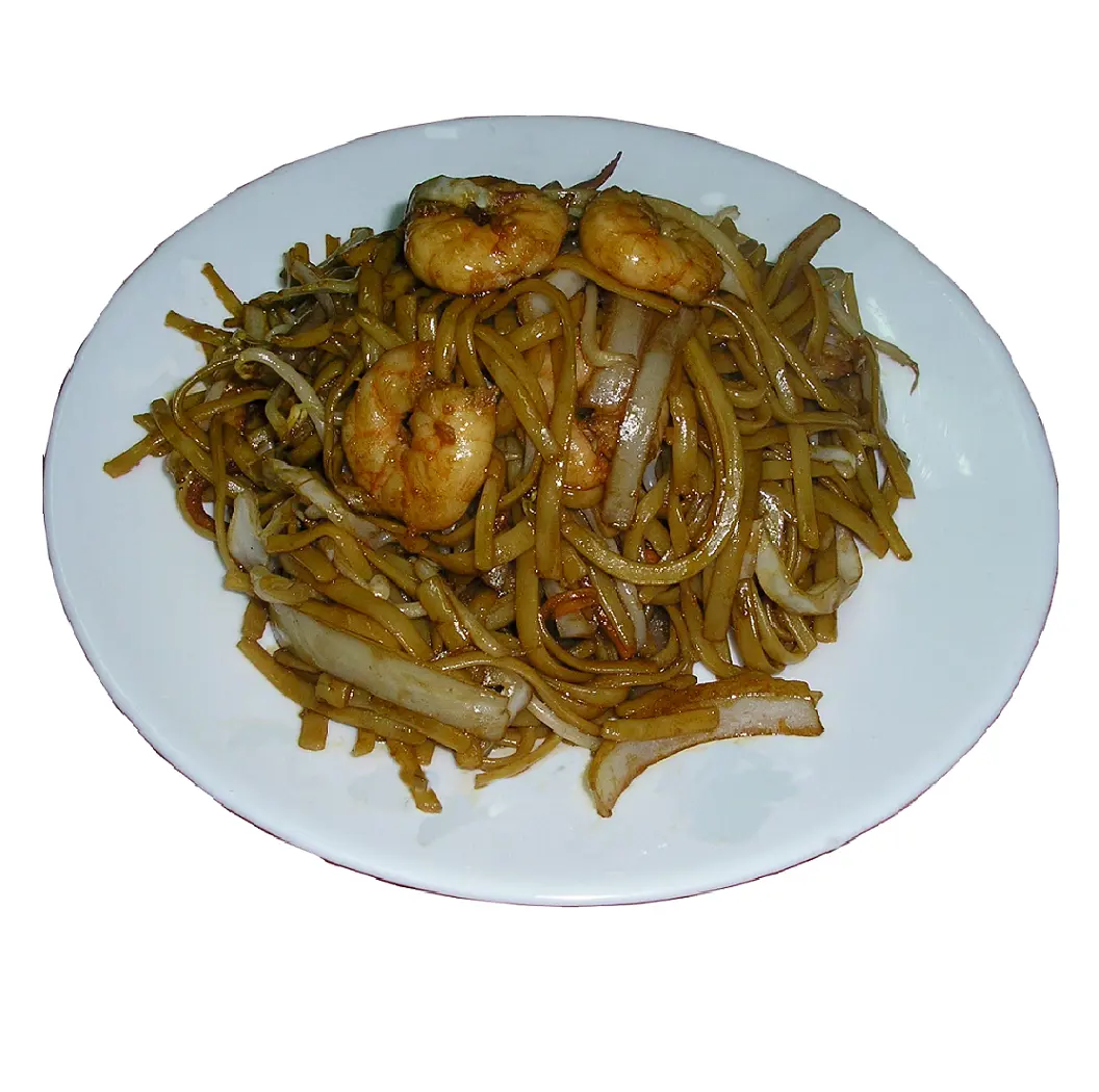 Tallarines fritos con gambas