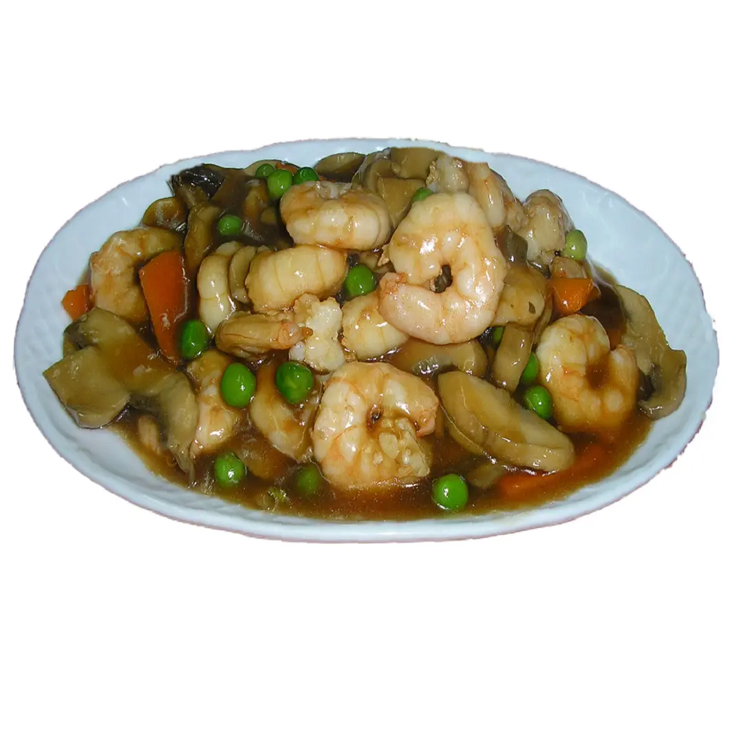 Gambas con salsa ostras