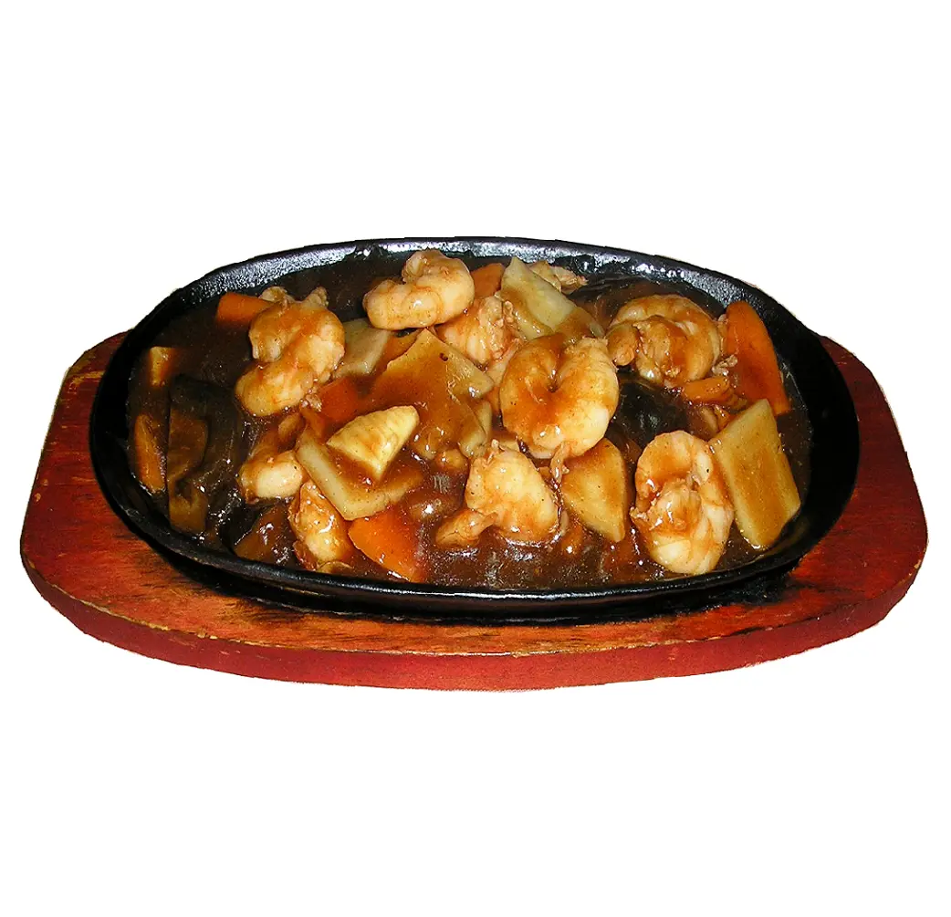 Gambas con setas chinas y bambú