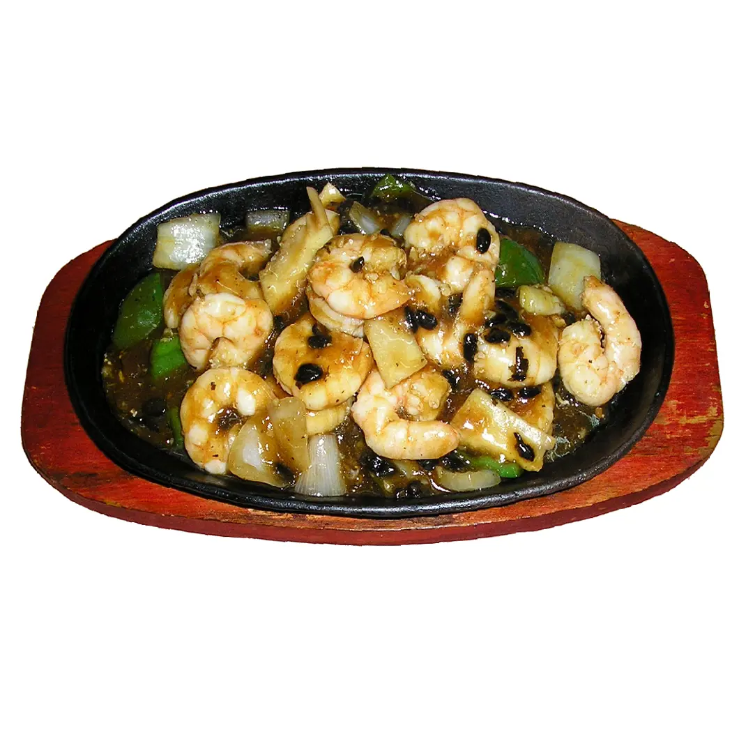 Gambas con judías negras y ajo