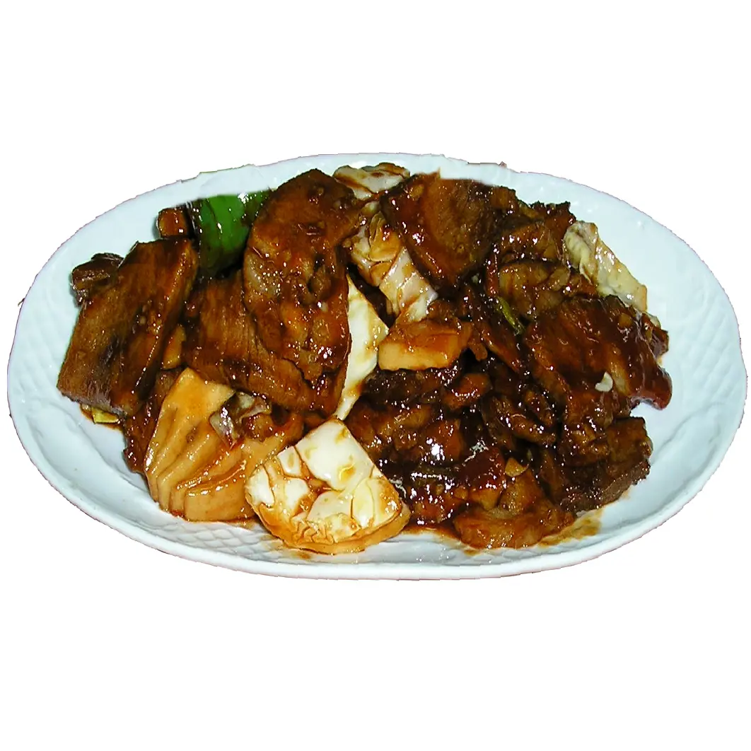 Cerdo con verduras y ajo con salsa picante